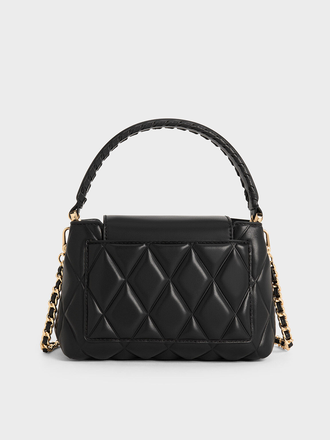 Black Arwen Quilted Braided Strap Top Handle Bag CHARLES KEITH CA