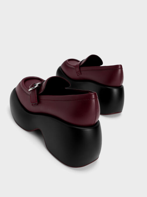 Buckled Platform Penny Loafers, Burgundy, hi-res