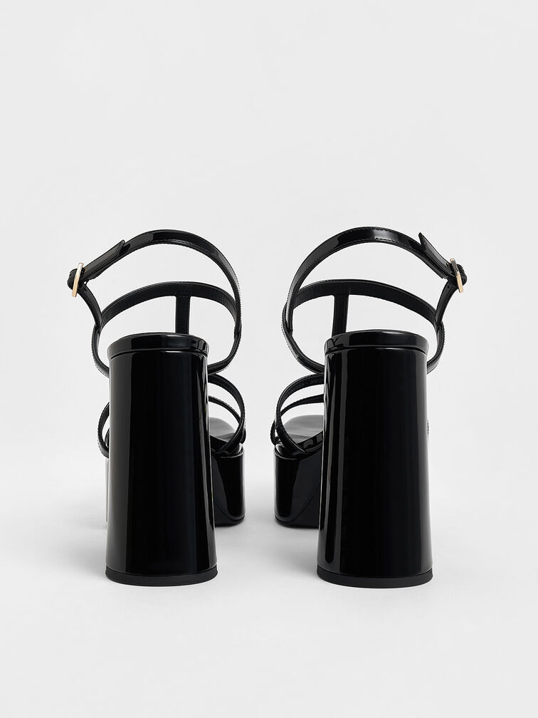 Sandalias de charol con plataforma y tira en T, Charol negro, hi-res