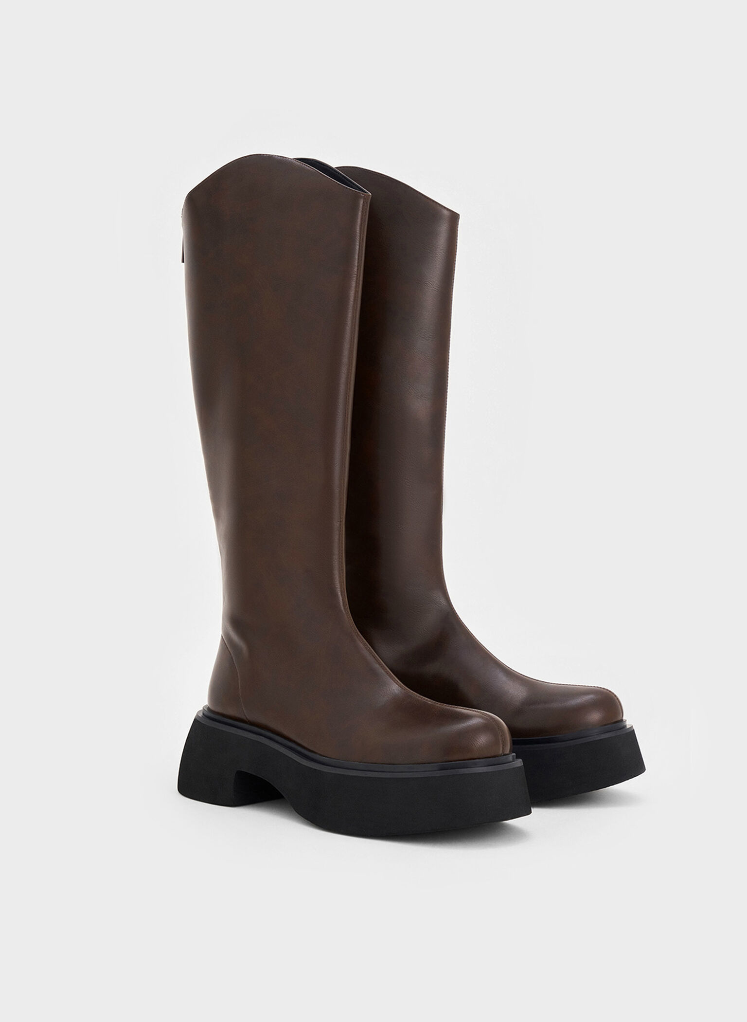 Cowboy Platform Knee-High Boots, Dark Brown, hi-res