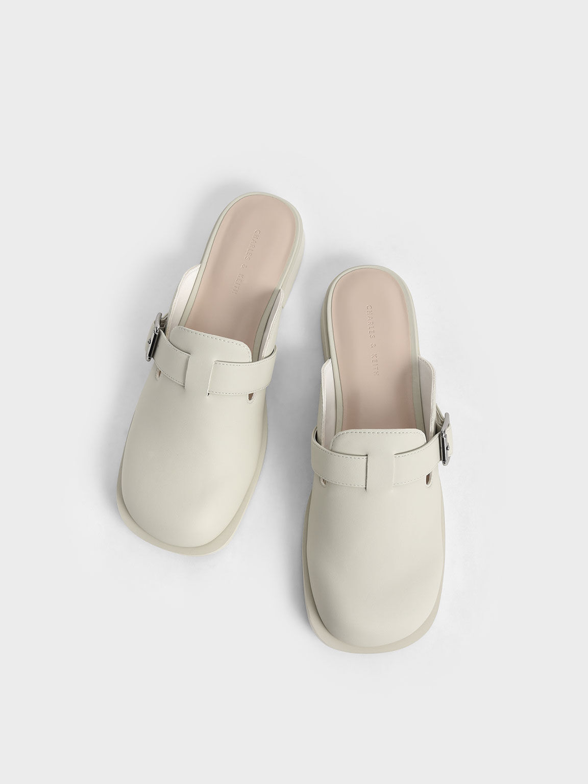Buckled Round-Toe Loafer Mules, Chalk, hi-res