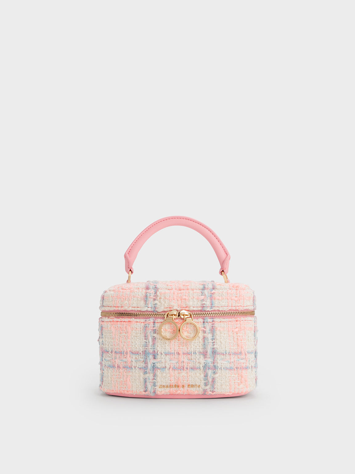 Tweed Two-Way Zip Mini Bag, Pink, hi-res