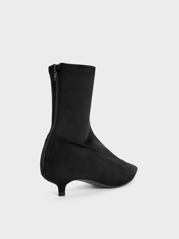 Faux Suede Pointed Heeled Ankle Boots, Black Textured, hi-res