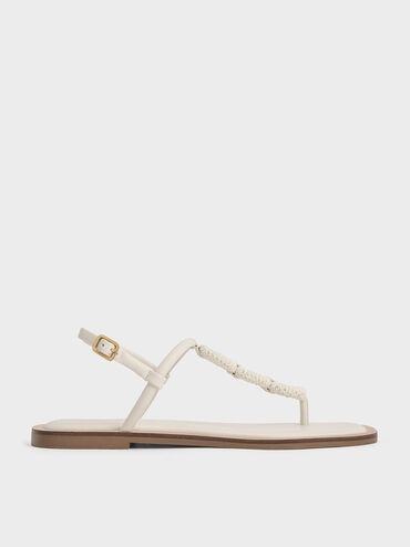 Raffia Ring Thong Sandals, Chalk, hi-res