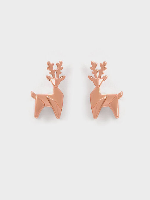 Deer Stud Earrings, Rose Gold, hi-res