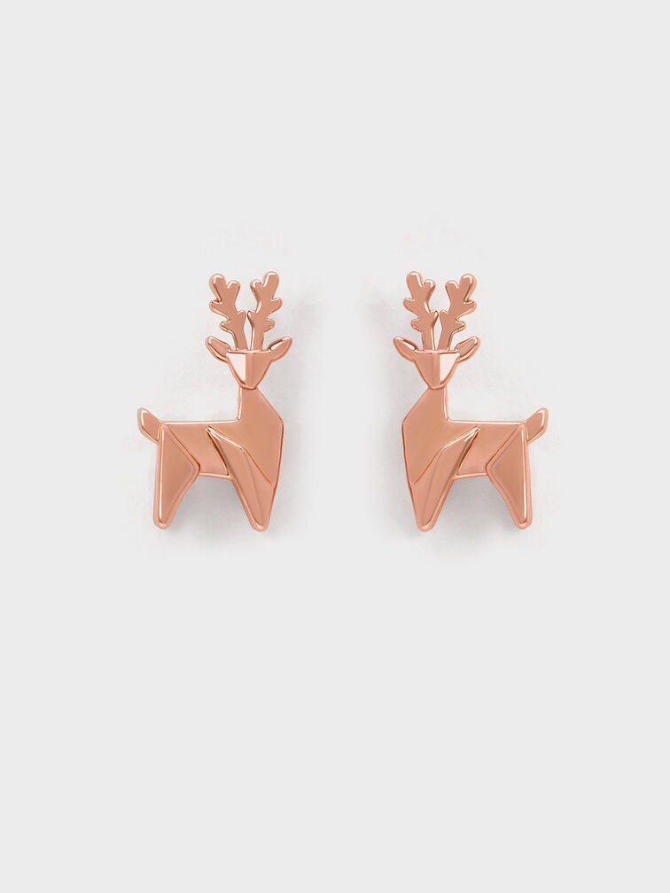 Deer Stud Earrings, Rose Gold, hi-res