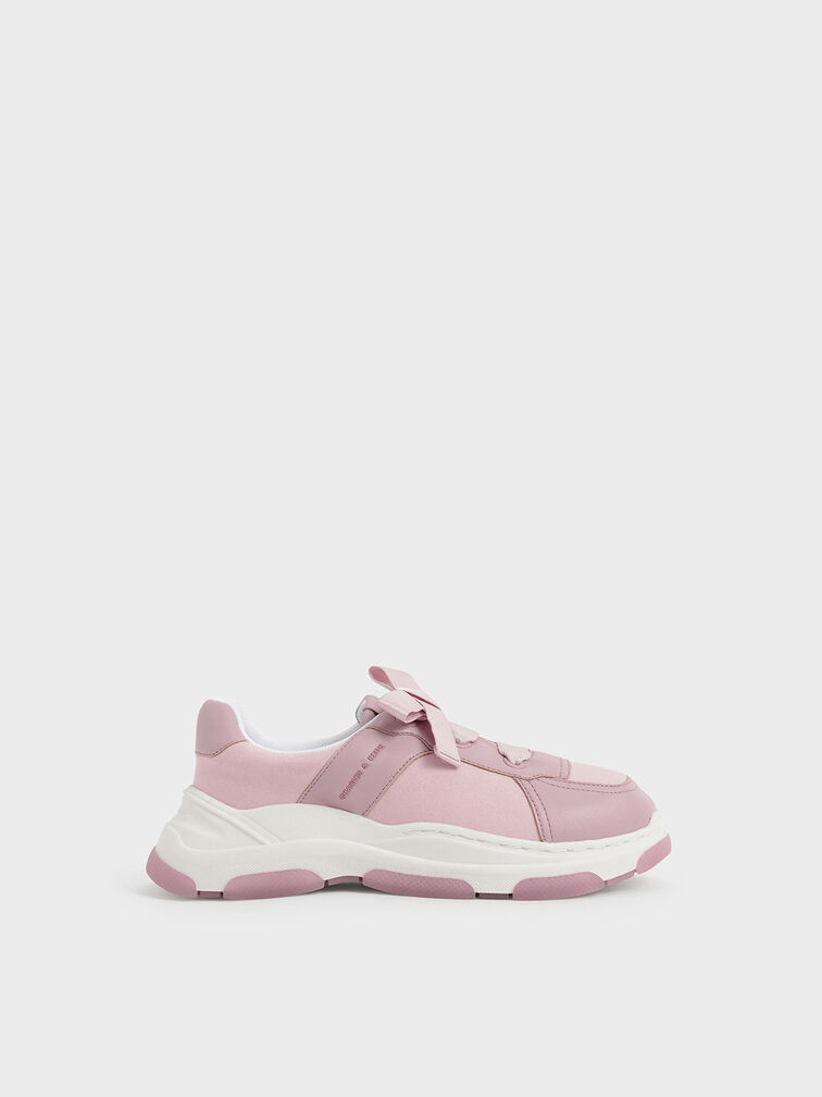 Girls' Bow-Tie Sneakers, Pink, hi-res