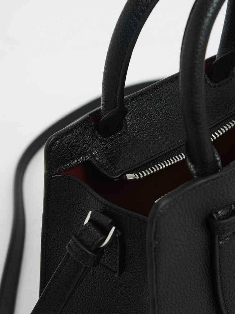 Double Top Handle Structured Bag, Black, hi-res