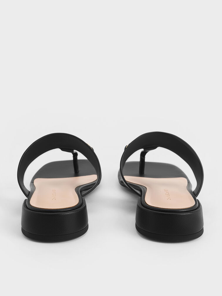 Leslie T-Bar Metallic Accent Thong Sandals, Black, hi-res