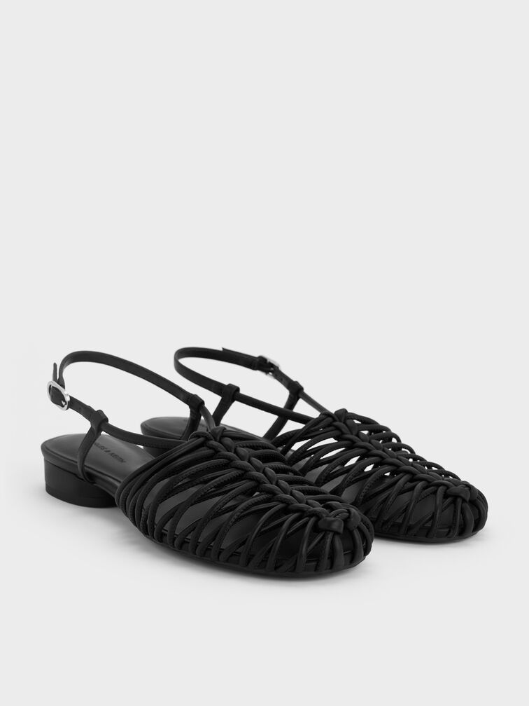 Linnea Woven Slingback Caged Sandals, Black, hi-res