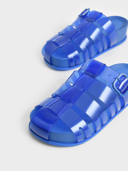 Madison Caged See-Through Slide Sandals, Blue, hi-res