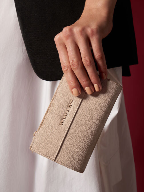 Top Zip Short Wallet, Beige, hi-res