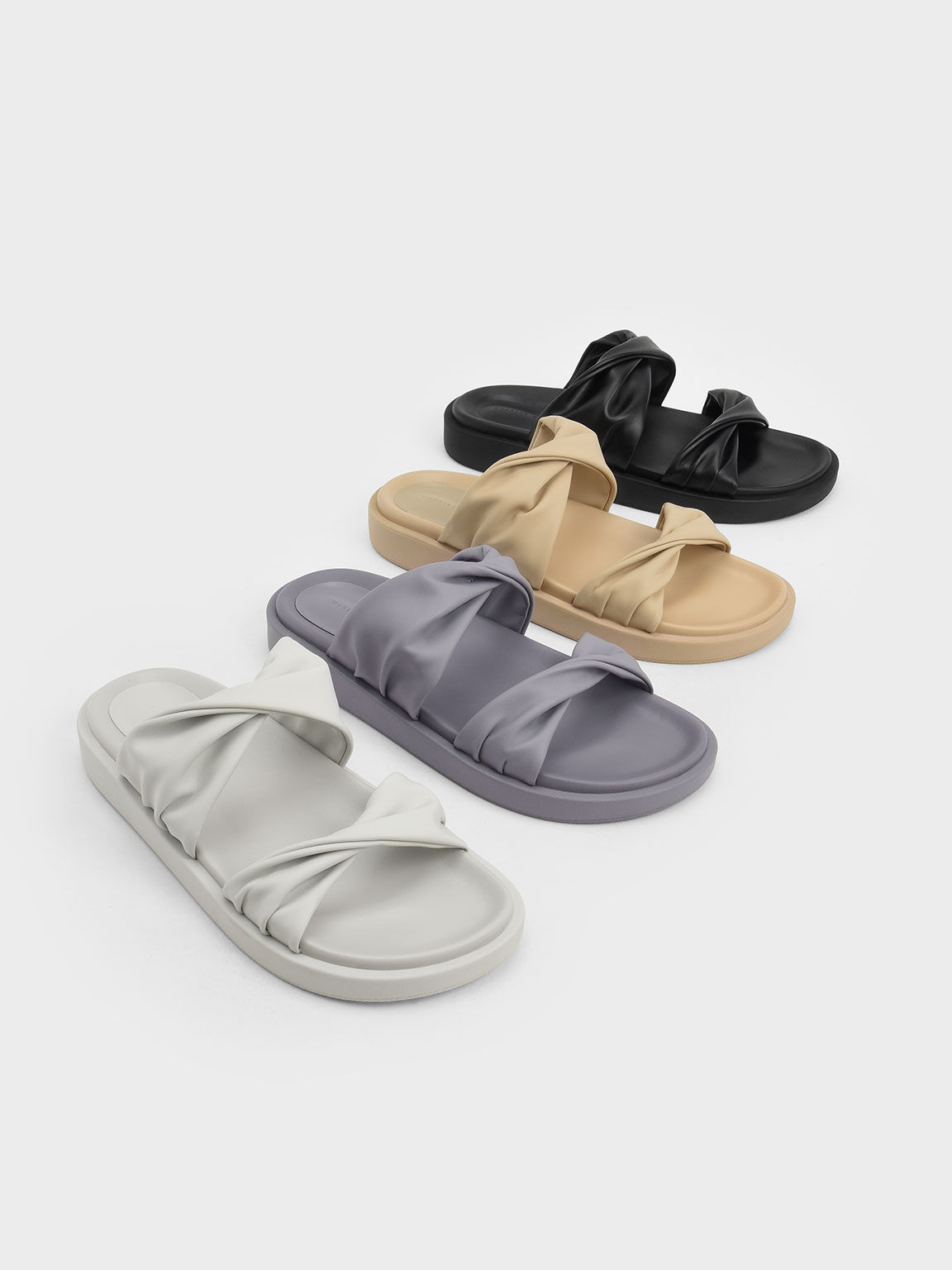 Twist Strap Padded Slide Sandals, White, hi-res