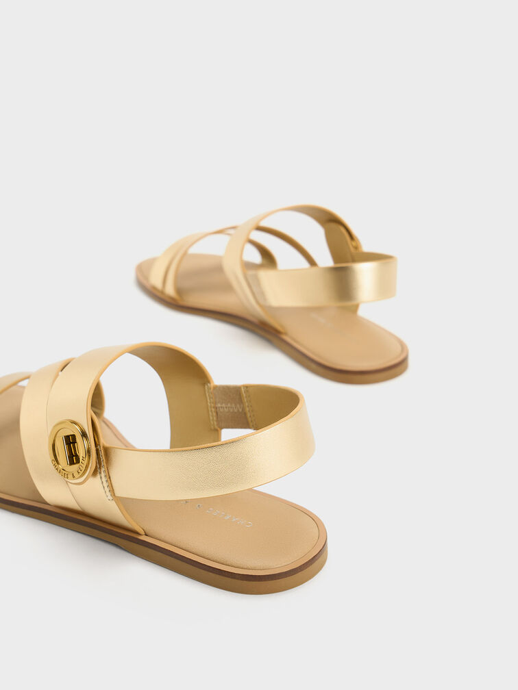 Gold Yara Metallic Turn Lock Strappy Sandals - CHARLES & KEITH SG