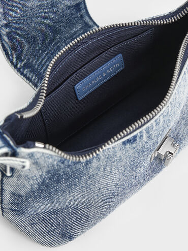 Arwen Denim Belted Shoulder Bag, Denim Blue, hi-res