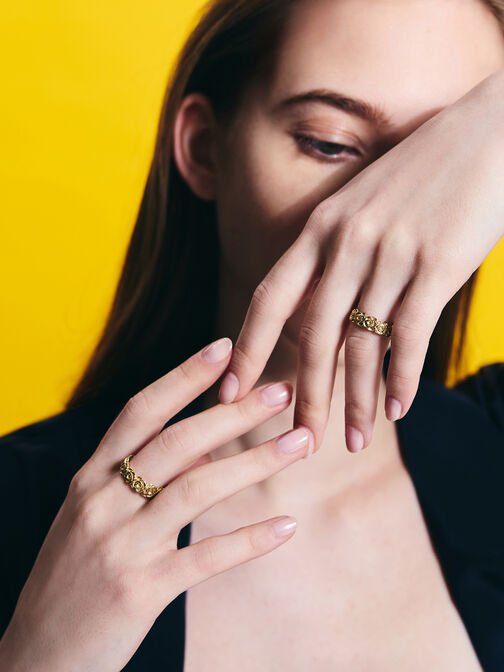 Rosalind Flower-Motif Ring, Brush Gold, hi-res