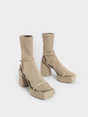 Botas de becerro con plataforma texturizada Lucile, Beige, hi-res