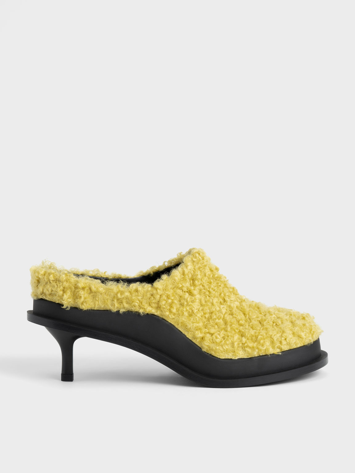 Frida 毛毛細跟穆勒鞋, 黃色, hi-res