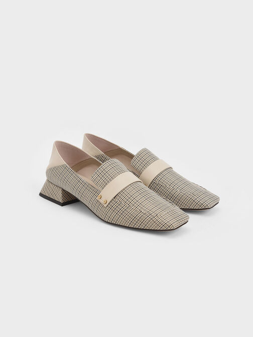 Houndstooth-Print Square-Toe Step-Back Penny Loafers, Multi, hi-res