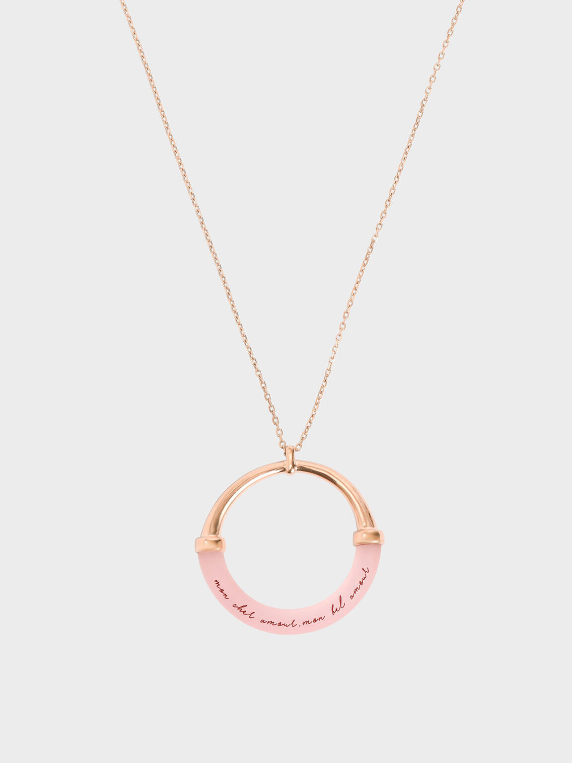 Rose Gold Mon Cher Amour Mon Bel Amour Printed Pendant Necklace Charles Keith Usd