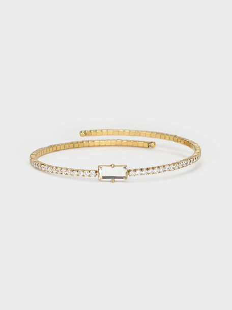 Quincy Crystal Open Bangle, Gold, hi-res