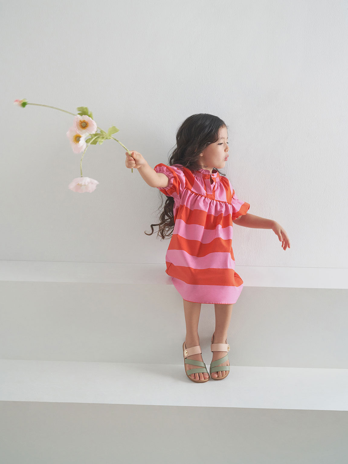 Girls' Metallic Buckle Sandals, Nude, hi-res