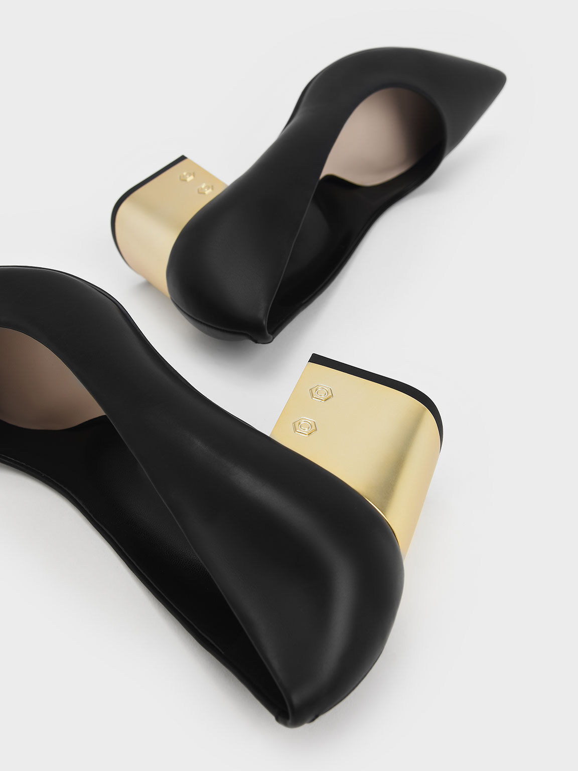 Metallic Block Heel Pumps, Black, hi-res