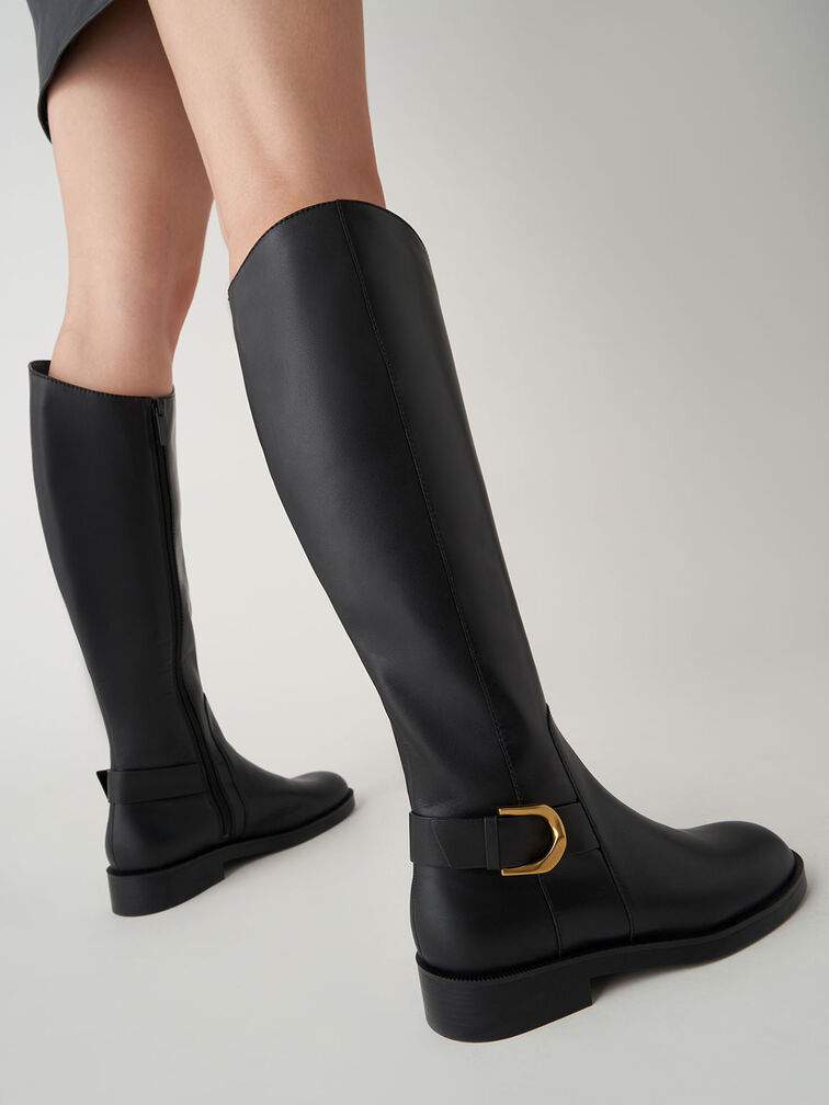 Gabine Leather Knee-High Boots, Black, hi-res