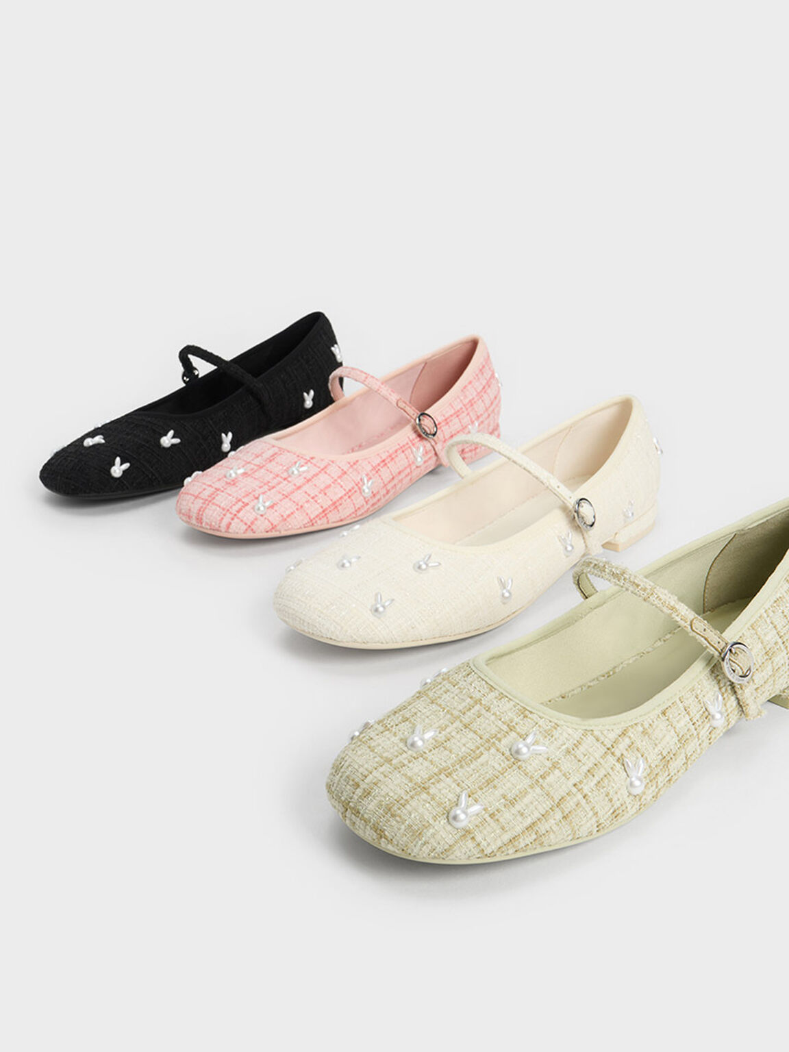 Bunny Tweed Mary Jane Flats, Green, hi-res