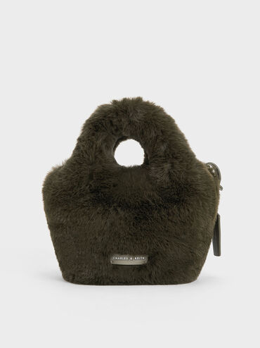 Yama Furry Chain-Handle Bag, Khaki, hi-res