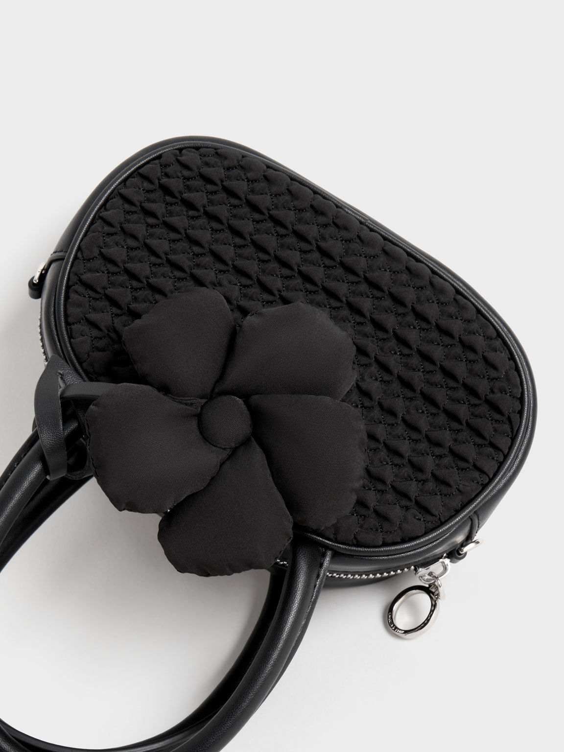 Black Nylon Textured Top Handle Bag - CHARLES & KEITH US