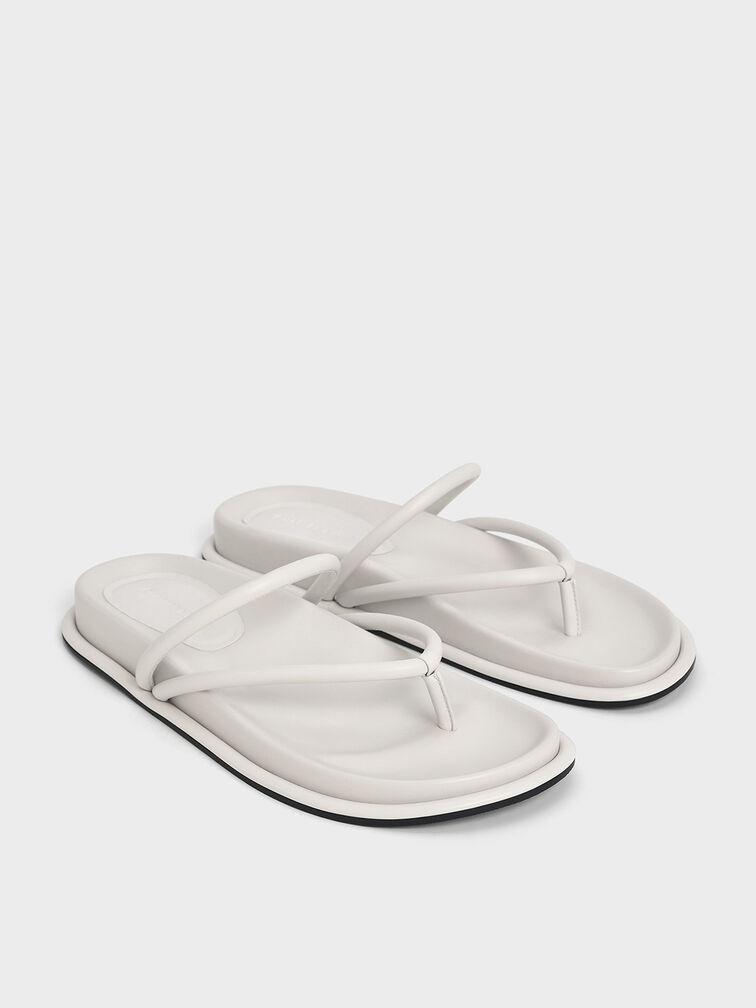 V-Strap Tubular Thong Sandals, White, hi-res