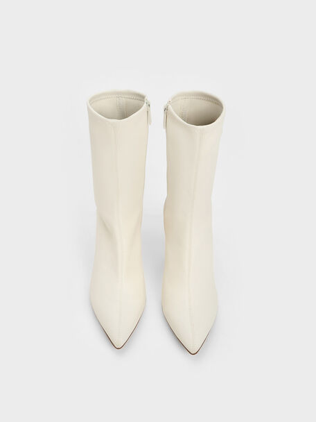 Pointed-Toe Quilted Heel Ankle Boots, Chalk, hi-res