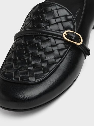 Woven Buckle-Strap Loafers, Black, hi-res