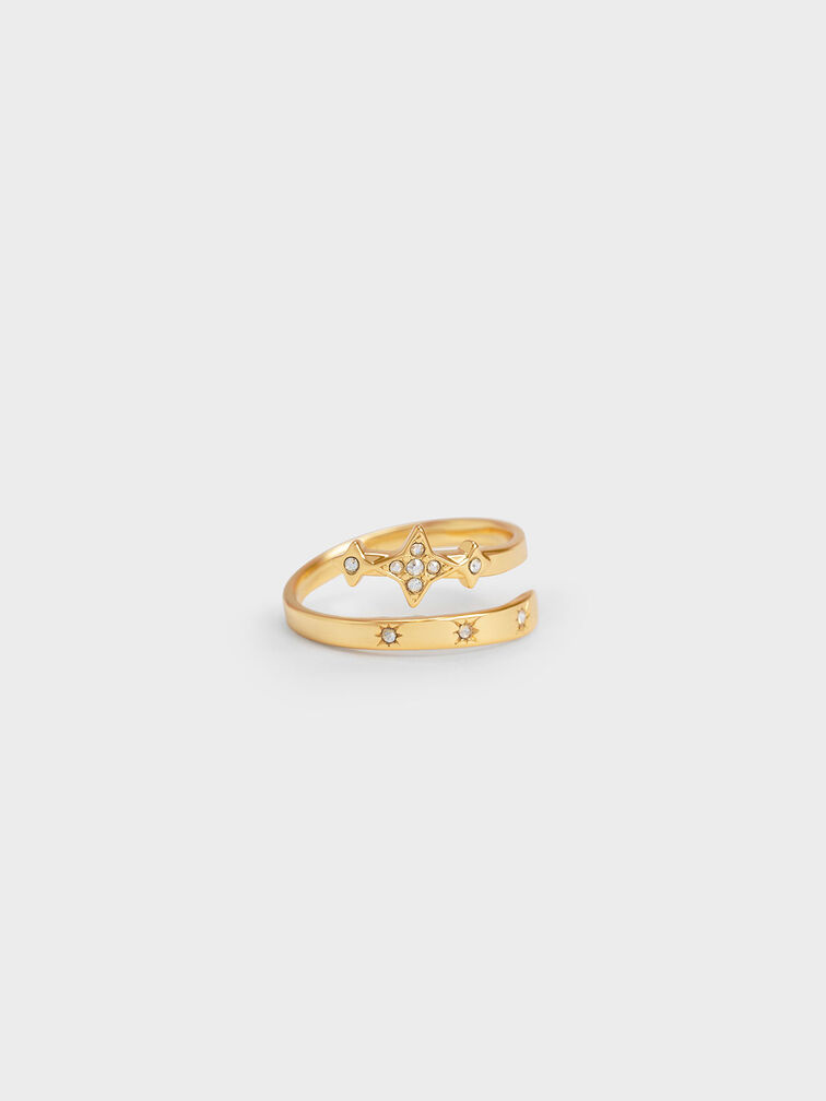 Star Motif Crystal-Embellished Ring, Gold, hi-res