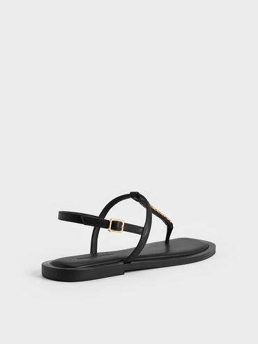 Chain-Link Thong Sandals, Black, hi-res