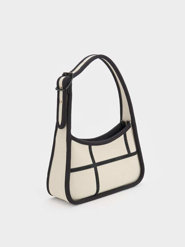 Avenue Contrast-Trim Trapeze Shoulder Bag, Cream, hi-res