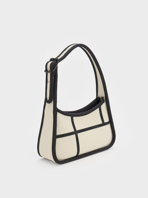 Avenue Contrast-Trim Trapeze Shoulder Bag, Cream, hi-res
