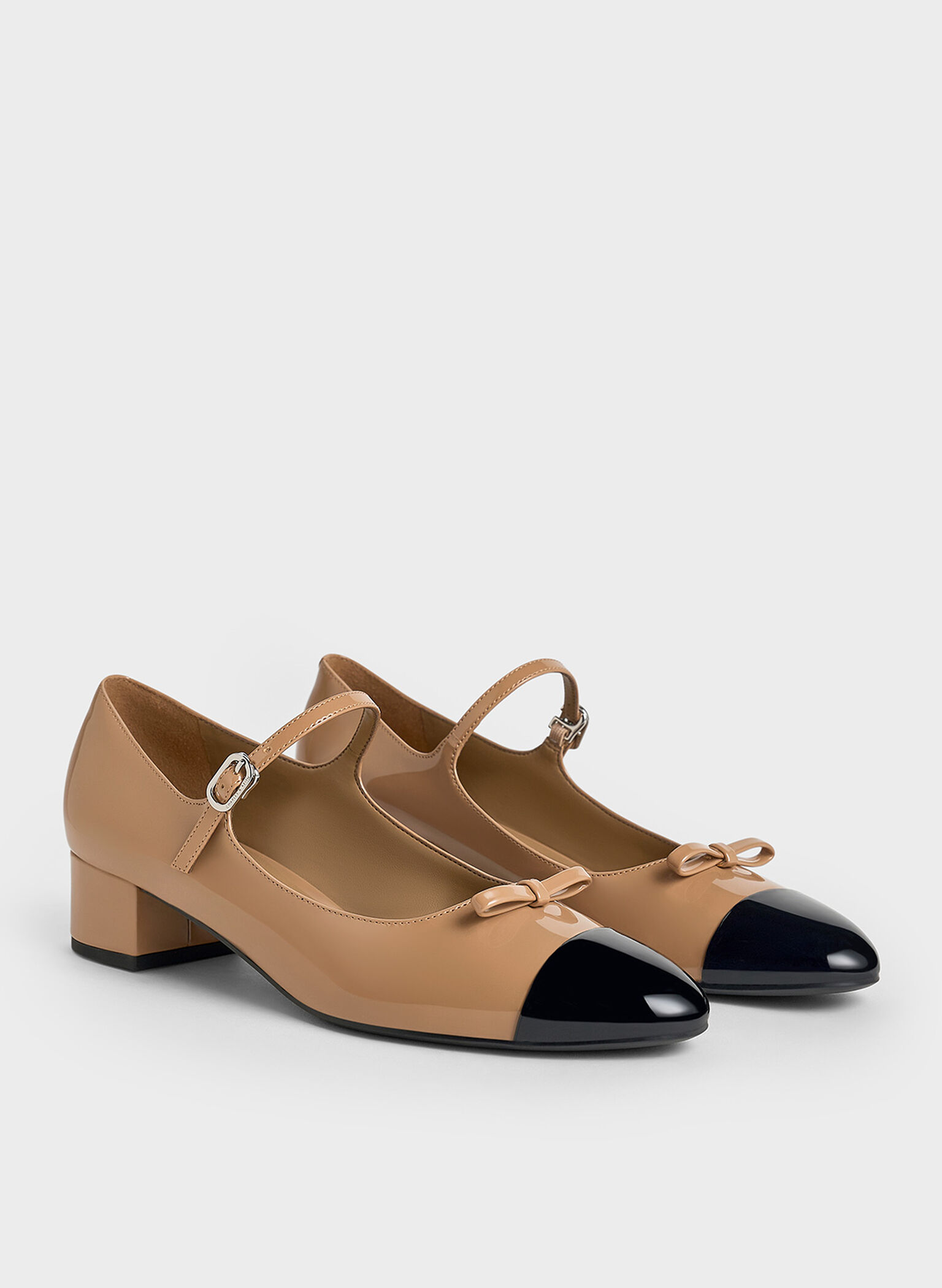 Patent Bow Cap-Toe Mary Jane Pumps, Caramel, hi-res
