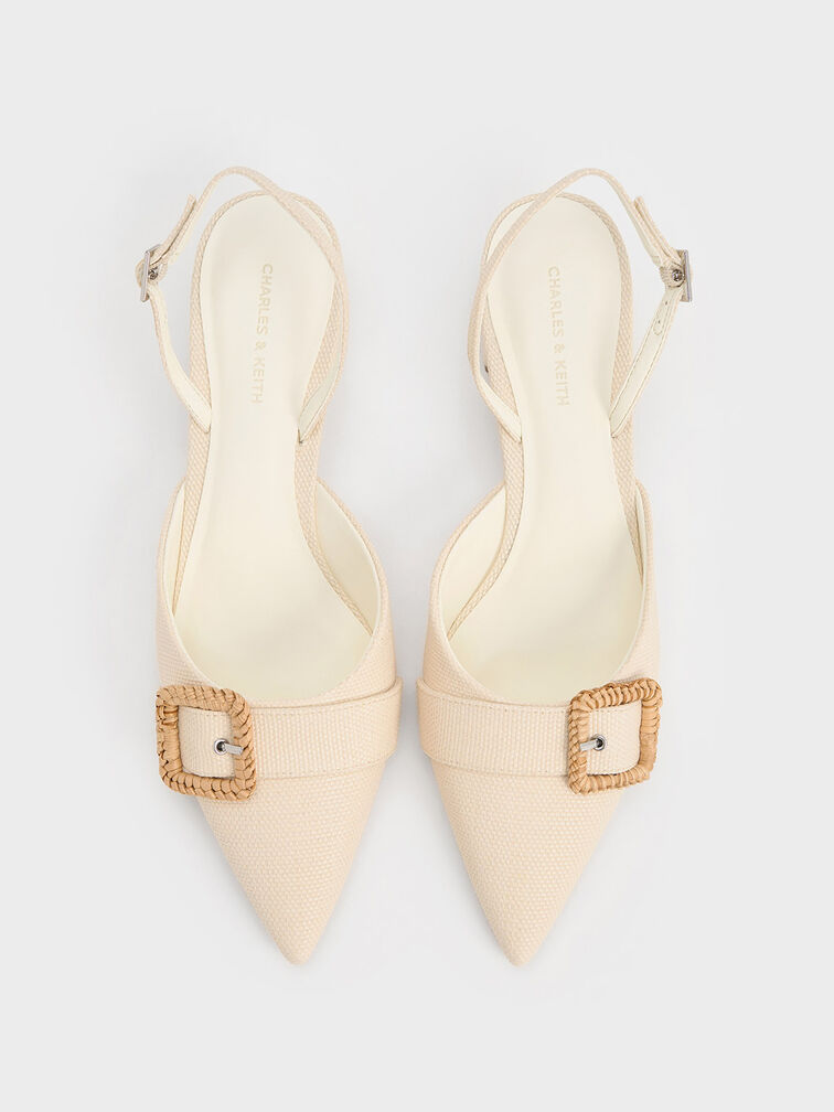 Woven-Buckle Slingback Pumps, Chalk, hi-res