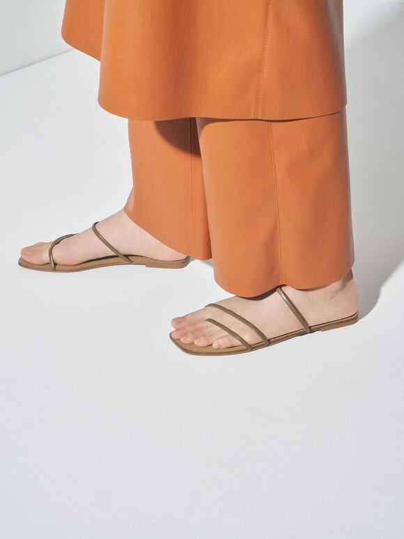 Strappy Thong Sandals, Olive, hi-res