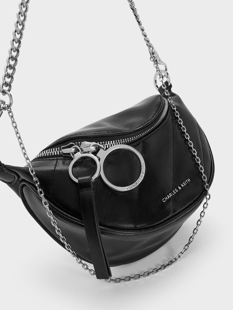 Philomena 鍊條半月斜背包, 黑銀, hi-res