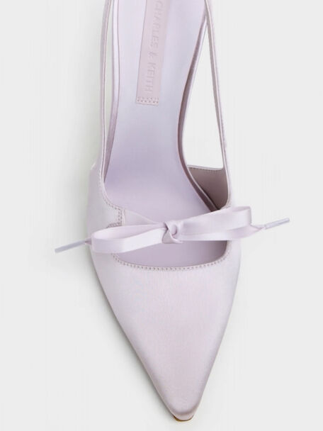 Venetia Satin Bow Pointed Slingback Pumps, Lilac, hi-res