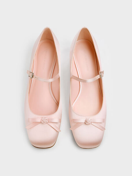 Zapatos de sal&oacute;n tipo mercedita con lazo en forma de rosa Kelis, Rosa p&aacute;lido, hi-res