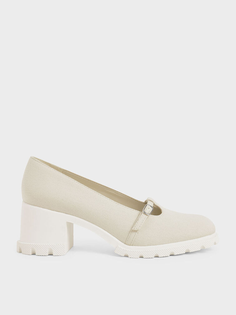 Canvas Chunky Mary Jane Pumps, Chalk, hi-res