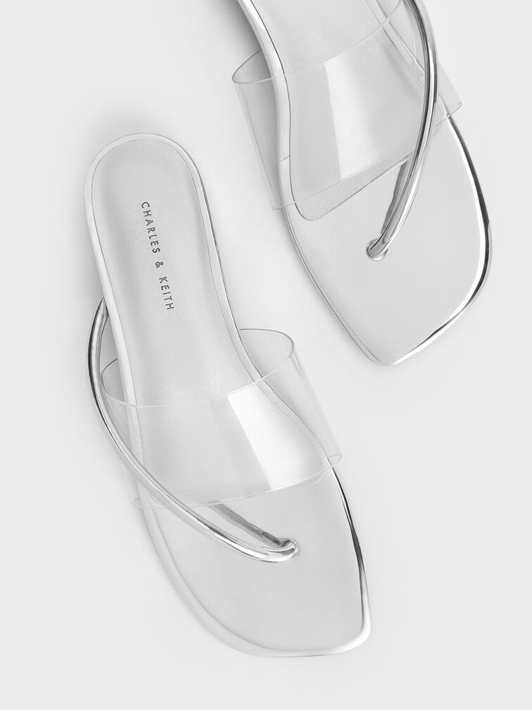 Transparent Thong Sandals, Silver, hi-res