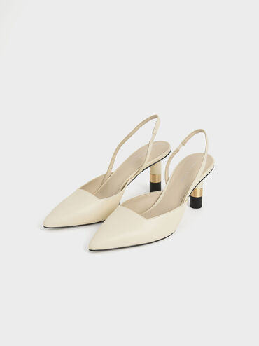 Cylindrical Heel Slingback Pumps, Chalk, hi-res