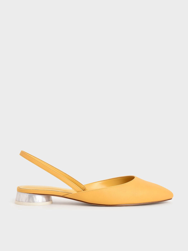 Cylindrical Heel Slingback Pumps, Yellow, hi-res