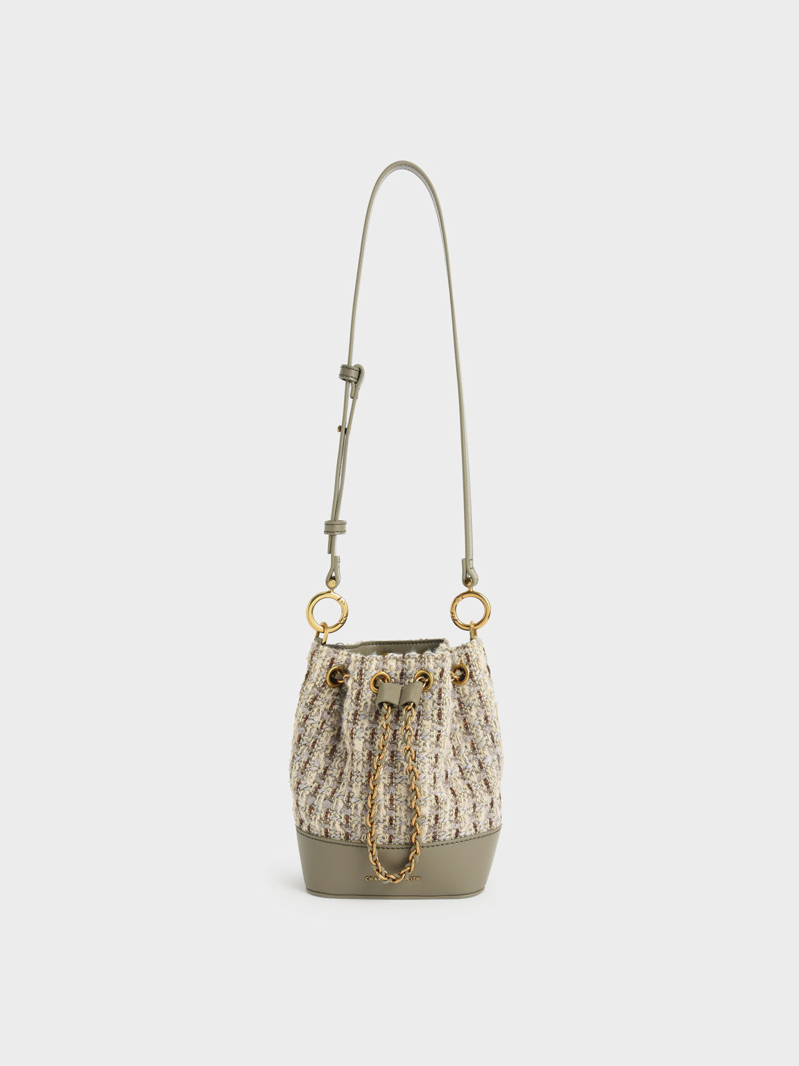 Dancer Chunky Chain Tweed Bucket Bag, Taupe, hi-res