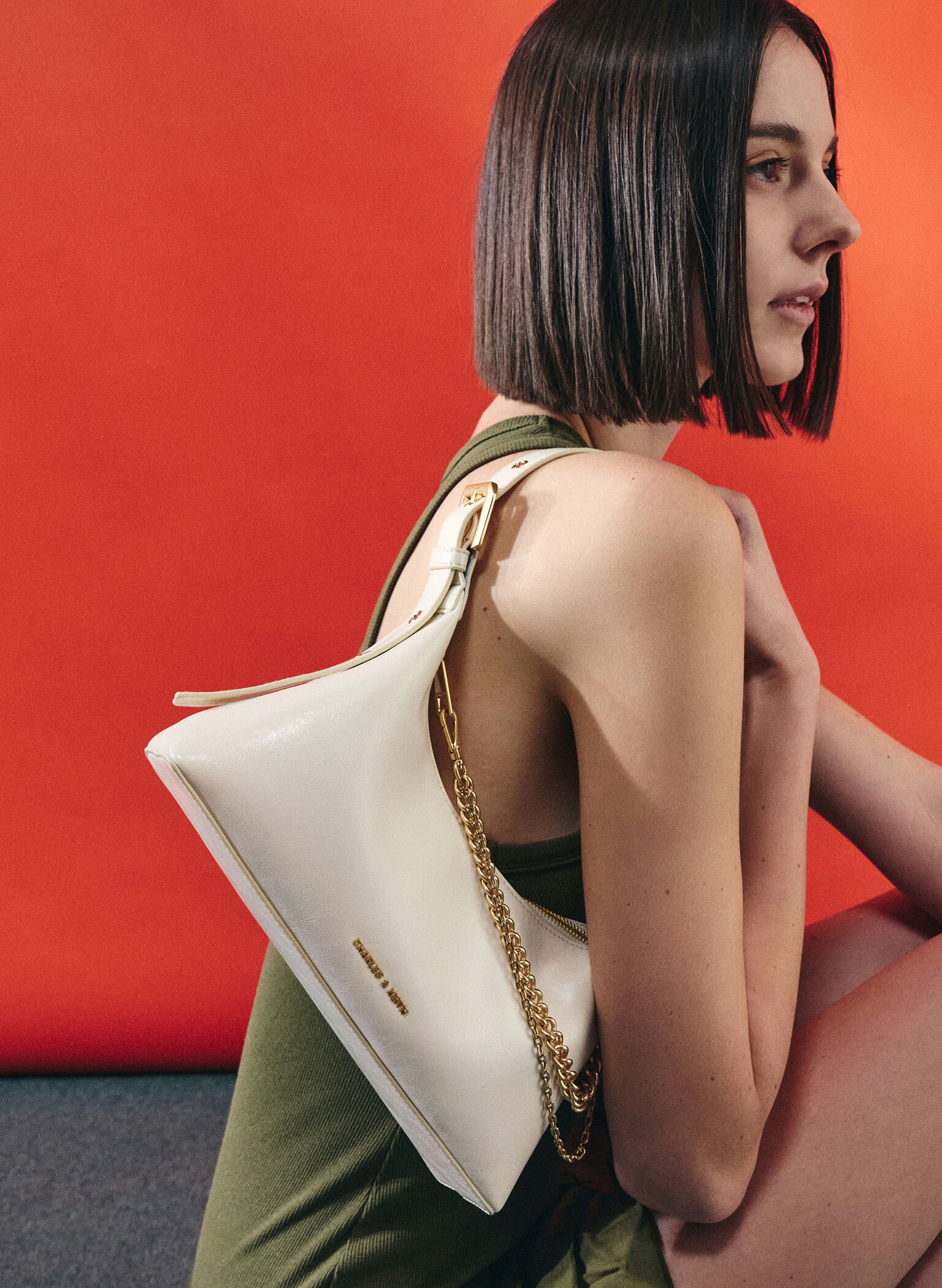 Atwood Chain-Embellished Shoulder Bag, Cream, hi-res
